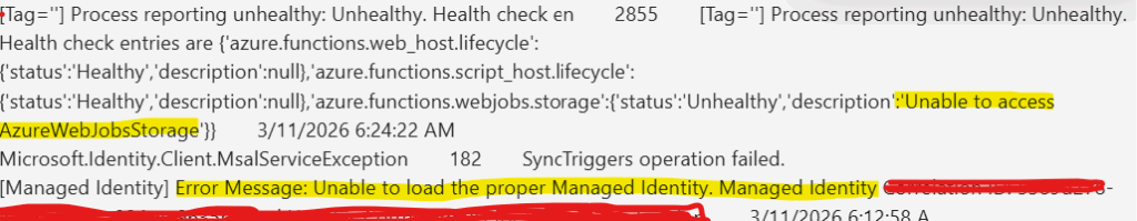 AzureWebStorage - Azure Function App Not Connecting to Storage Account