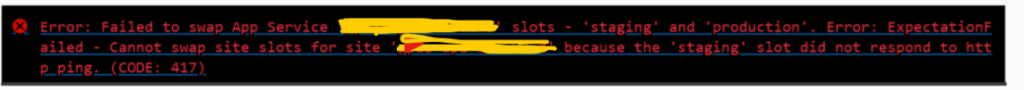Azure Deployment Slot Error